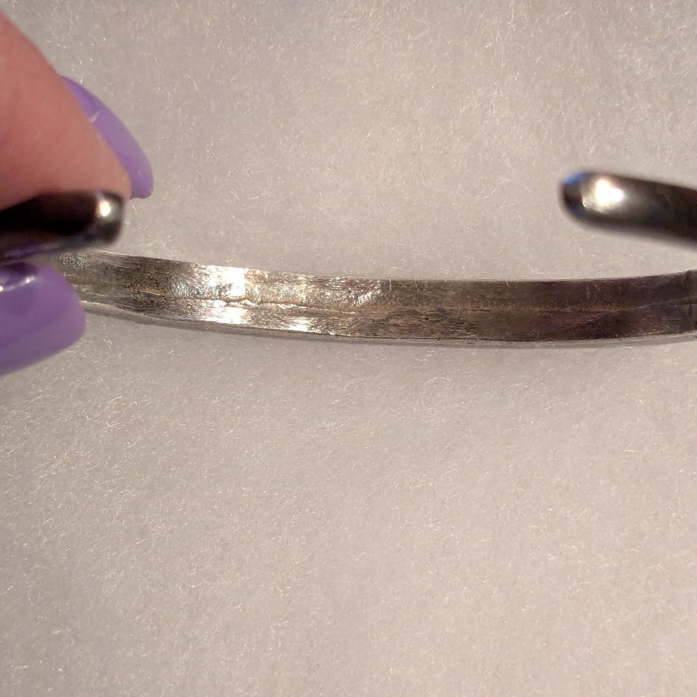Navajo Vintage Sterling Silver Turquoise Inlay Cuff Bracelet - Picture 12 of 14